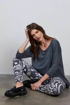 DiDi Basic legging in Dark shadow with Grandeur print- Leggings | Lange Broeken