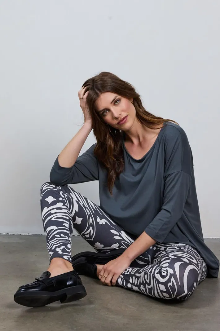 DiDi Basic legging in Dark shadow with Grandeur print- Leggings | Lange Broeken