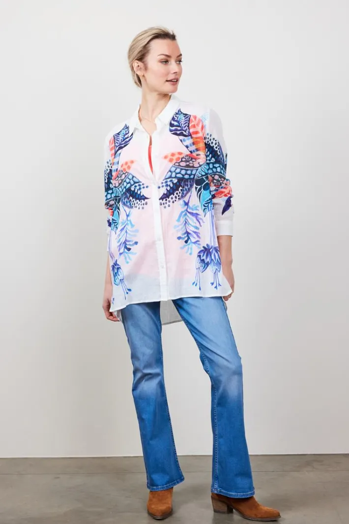 DiDi Big blouse panel in white with azur Fusion panel- Blouses