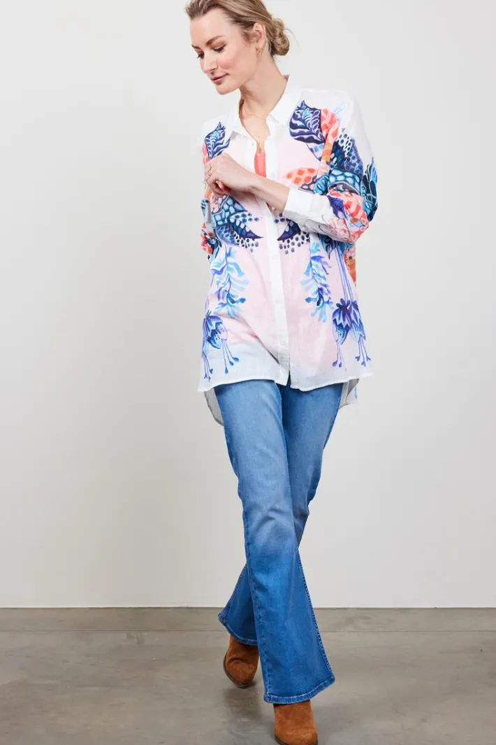 DiDi Big blouse panel in white with azur Fusion panel- Blouses