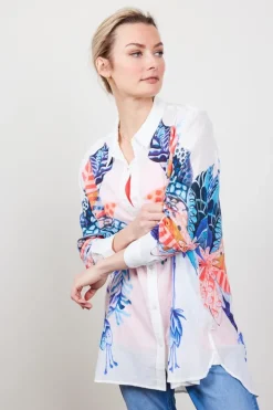 DiDi Big blouse panel in white with azur Fusion panel- Blouses