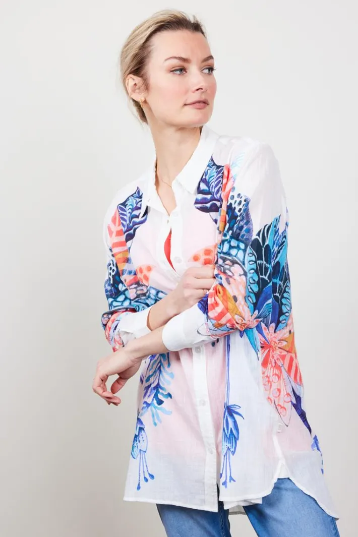 DiDi Big blouse panel in white with azur Fusion panel- Blouses