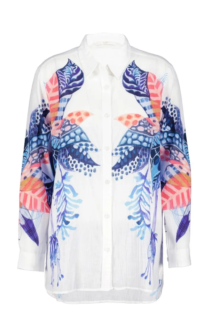 DiDi Big blouse panel in white with azur Fusion panel- Blouses