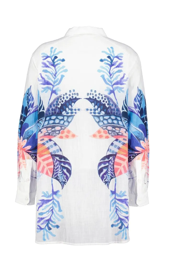 DiDi Big blouse panel in white with azur Fusion panel- Blouses