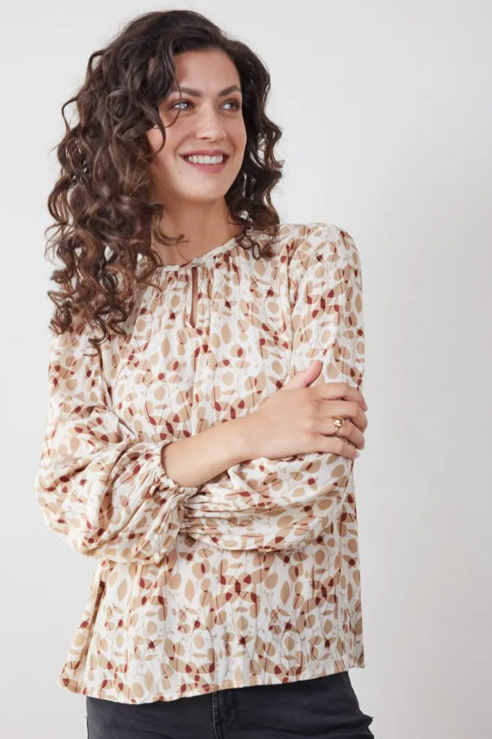 DiDi Blouse Adore Ecru Happy leaves print- Blouses