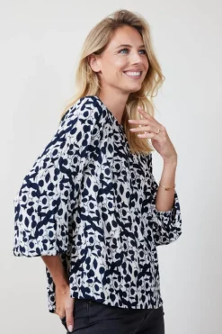 DiDi Blouse Adore Sand Blue Happy leaves print- Blouses