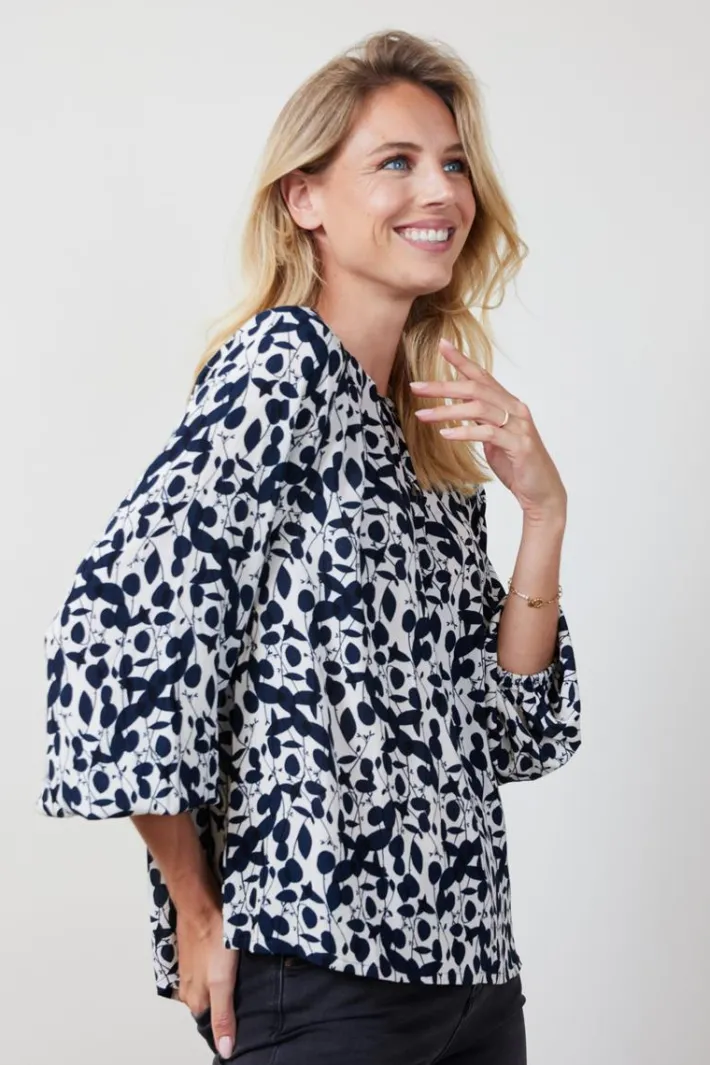 DiDi Blouse Adore Sand Blue Happy leaves print- Blouses