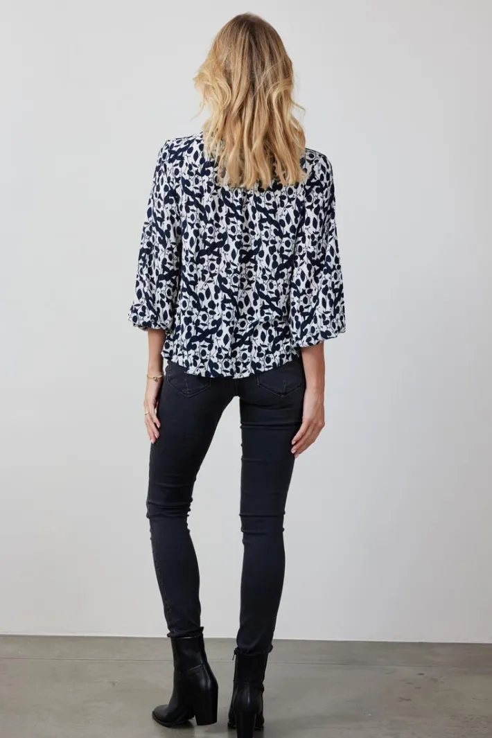 DiDi Blouse Adore Sand Blue Happy leaves print- Blouses