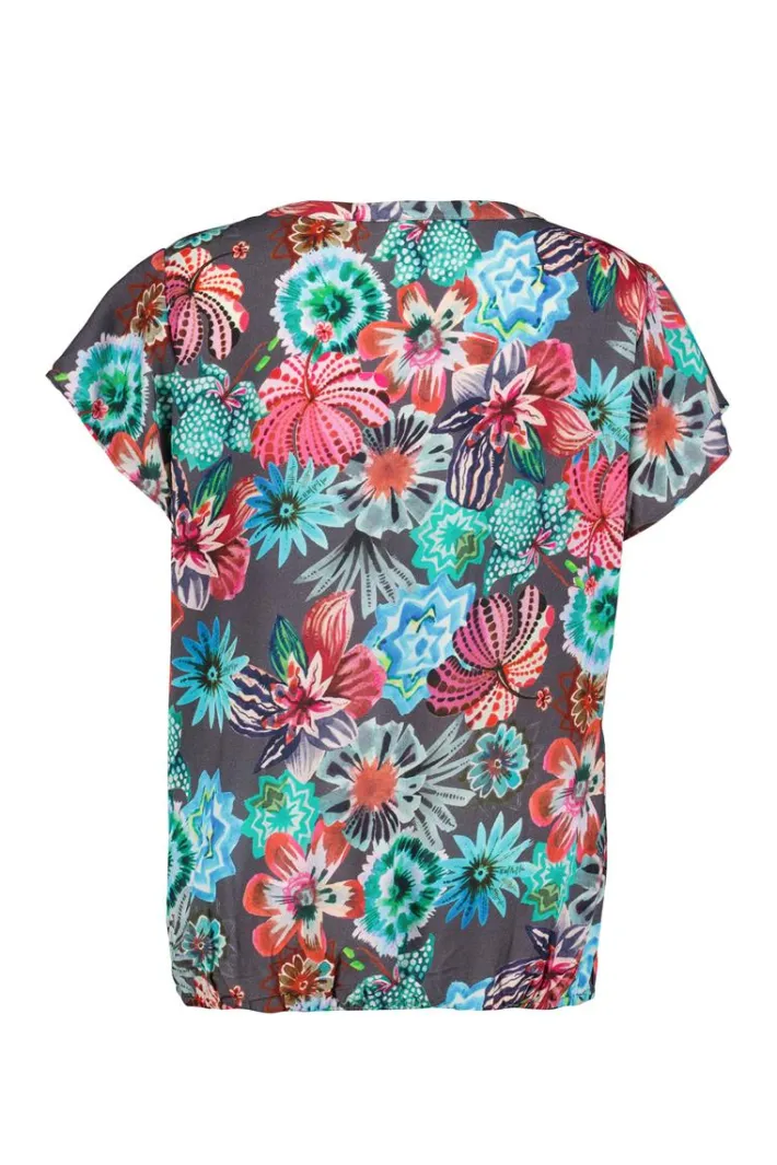 DiDi Blouse Flare in dark shadow with Floral Medley print- Blouses