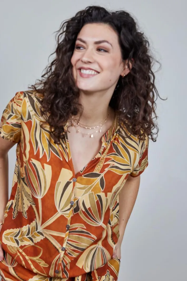 DiDi Blouse Harper in Copper with Palma print- Blouses