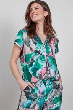 DiDi Blouse Harper short sleeve in light grey with dreamscape print- Blouses