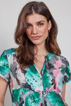 DiDi Blouse Harper short sleeve in light grey with dreamscape print- Blouses
