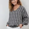 DiDi Blouse Kelly V-neck in black with Splendid print- Blouses