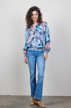 DiDi Blouse Lima in offwhite with Azur Fusion print- Blouses