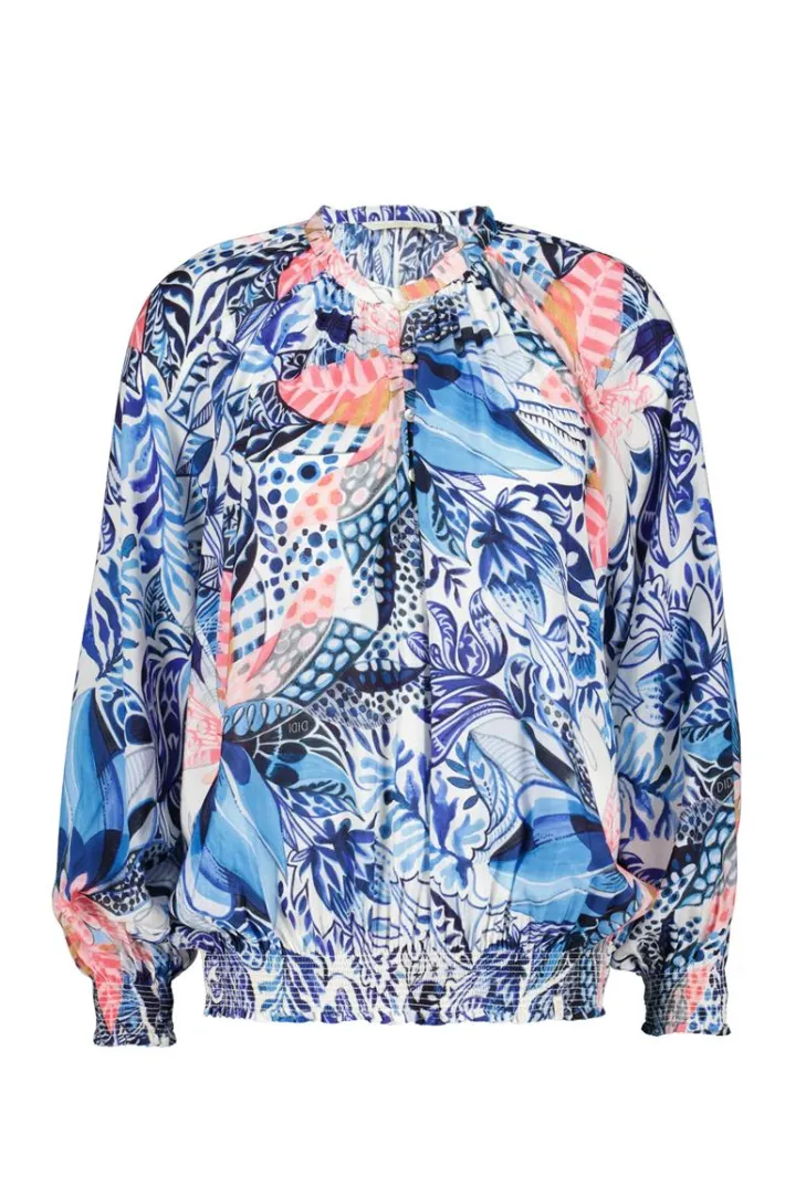 DiDi Blouse Lima in offwhite with Azur Fusion print- Blouses