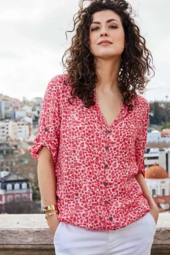DiDi Blouse Livy in coral with mystic print- Blouses