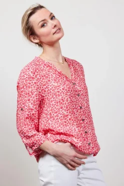 DiDi Blouse Livy in coral with mystic print- Blouses