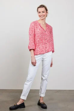 DiDi Blouse Livy in coral with mystic print- Blouses