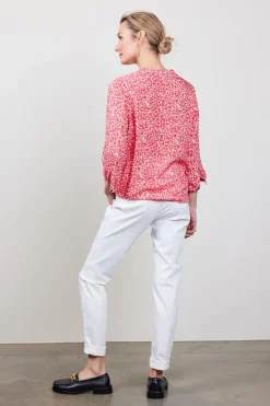 DiDi Blouse Livy in coral with mystic print- Blouses