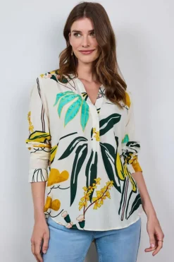 DiDi Blouse Lola in Offwhite with Sunshine print- Blouses
