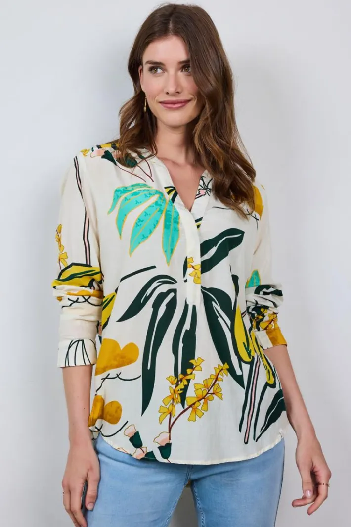 DiDi Blouse Lola in Offwhite with Sunshine print- Blouses