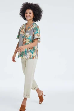 DiDi Blouse Manna Taupe Rising sun print- Blouses