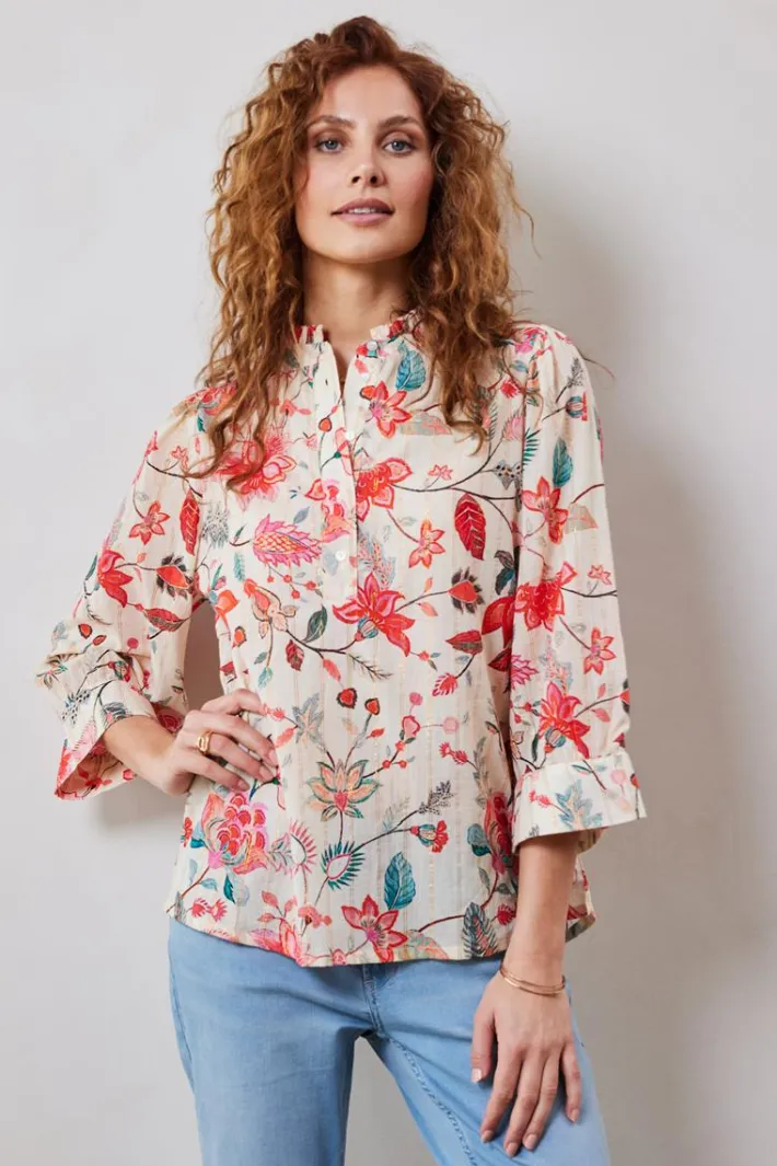 DiDi Blouse Nice in Offwhite with Indian flower print- Blouses