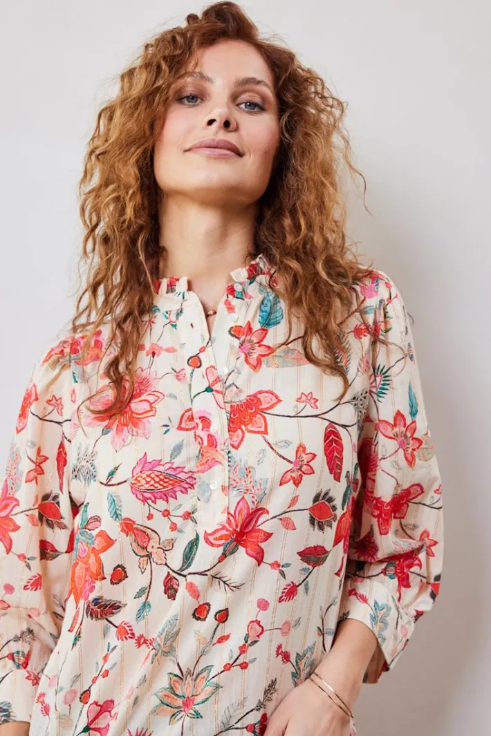 DiDi Blouse Nice in Offwhite with Indian flower print- Blouses