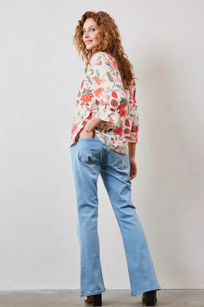 DiDi Blouse Nice in Offwhite with Indian flower print- Blouses