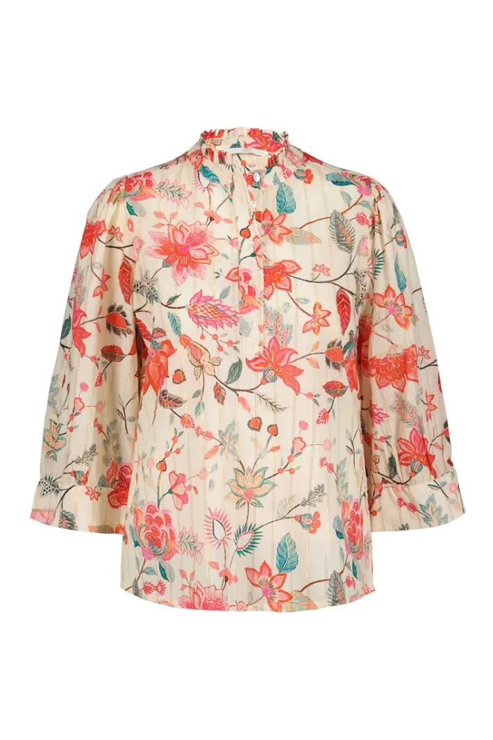 DiDi Blouse Nice in Offwhite with Indian flower print- Blouses