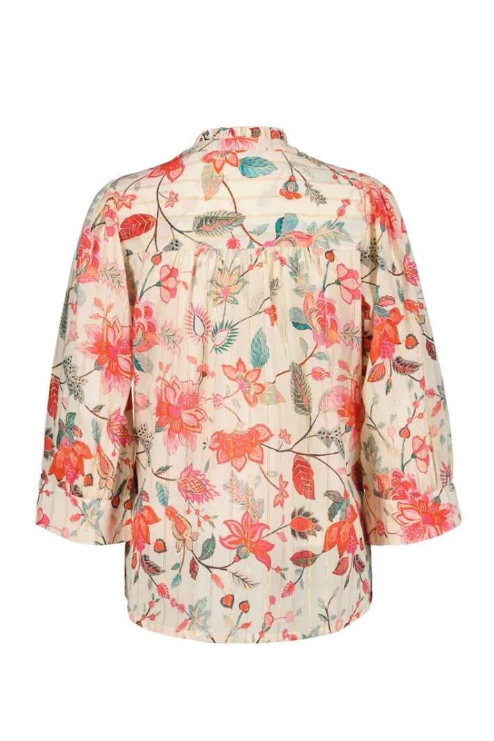 DiDi Blouse Nice in Offwhite with Indian flower print- Blouses