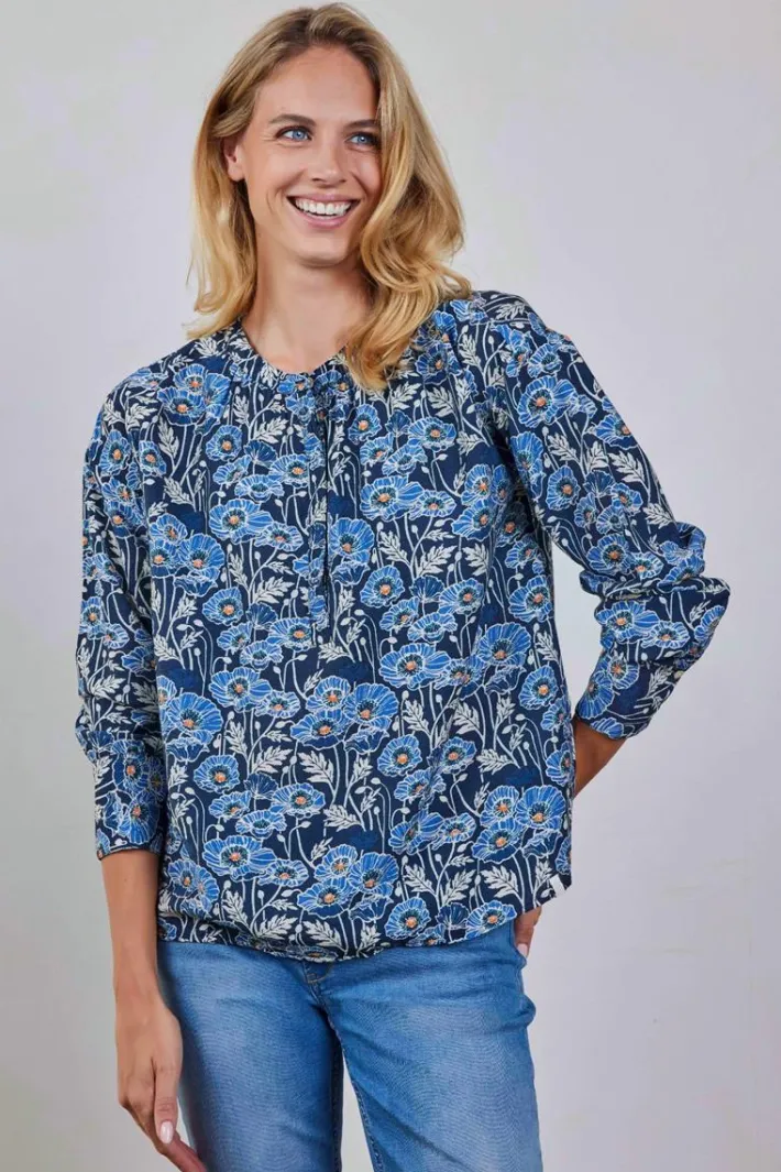DiDi Blouse Sari Blue Lotti print- Blouses