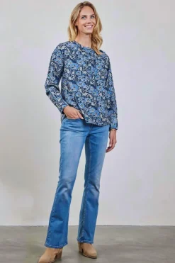 DiDi Blouse Sari Blue Lotti print- Blouses