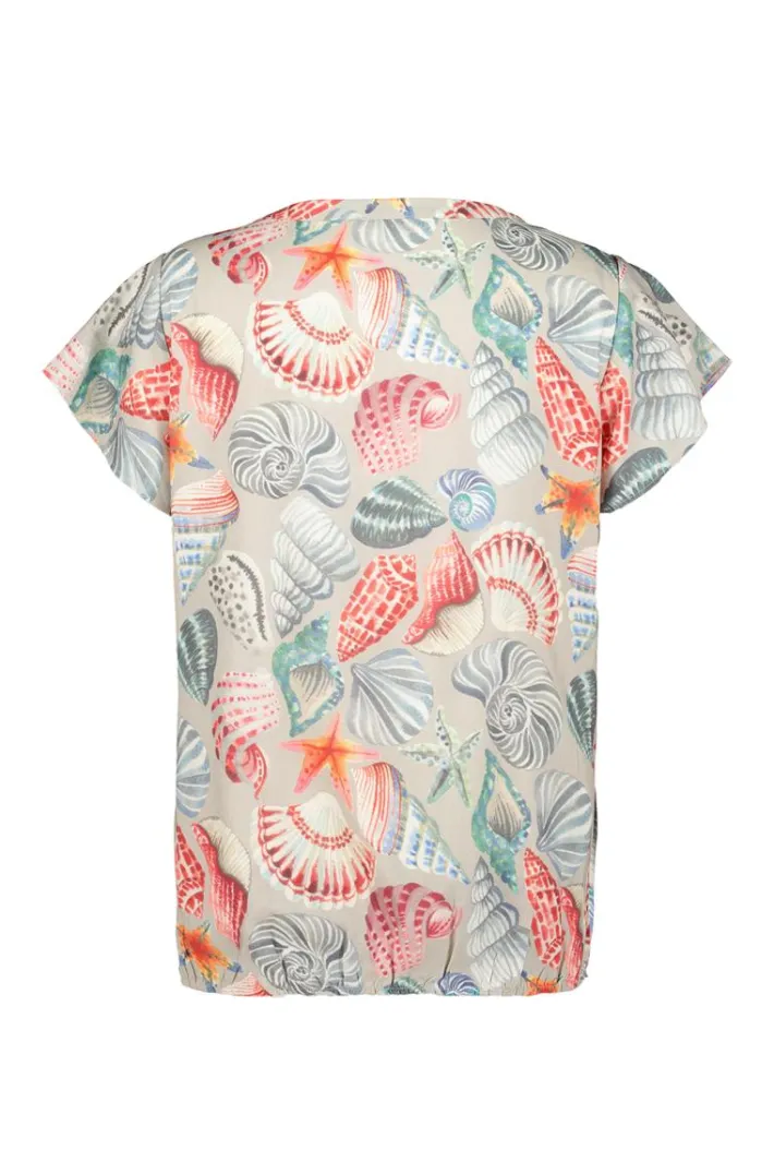 DiDi Blouse S/S Flare in Feather grey with Ocean Treasure- Blouses