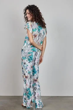 DiDi Blouse S/S Flare in Offwhite with Palm festival print- Blouses