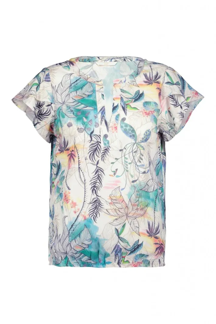 DiDi Blouse S/S Flare in Offwhite with Palm festival print- Blouses