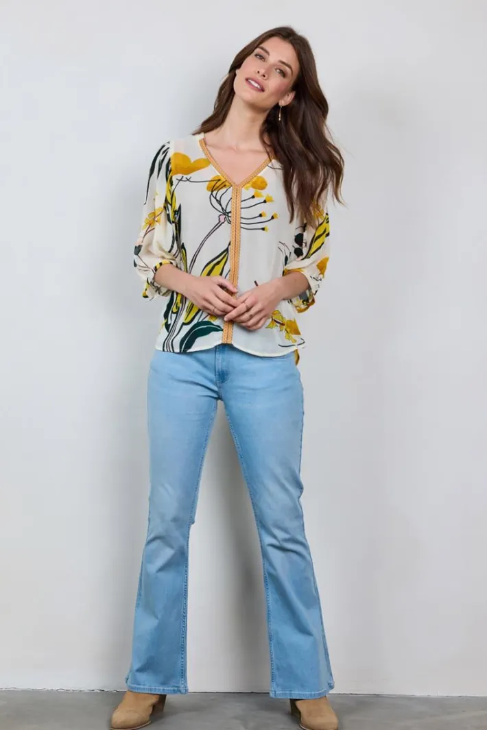 DiDi Blouse Sunset in Offwhite with Sunshine print- Blouses