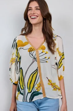 DiDi Blouse Sunset in Offwhite with Sunshine print- Blouses