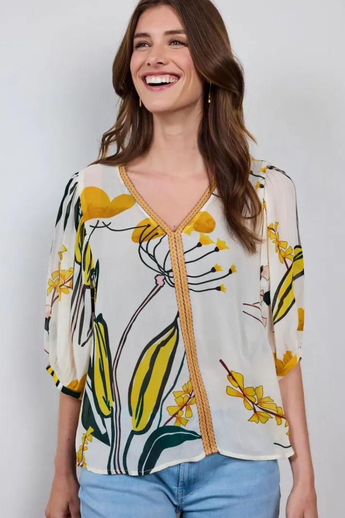 DiDi Blouse Sunset in Offwhite with Sunshine print- Blouses
