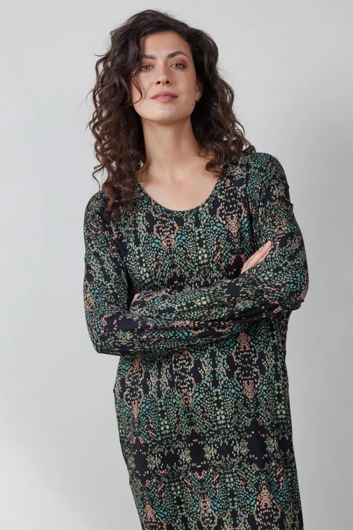 DiDi Comfy loose dress Black Puntos print- Jurken & Tunieken