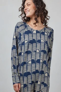 DiDi Comfy loose dress Dark blue Glow print- Jurken & Tunieken