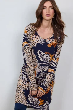 DiDi Comfy loose dress in Darkblue with Wildflower print- Jurken & Tunieken