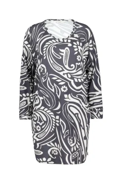 DiDi Comfy loose dress in dark shadow with Grandeur print- Jurken & Tunieken