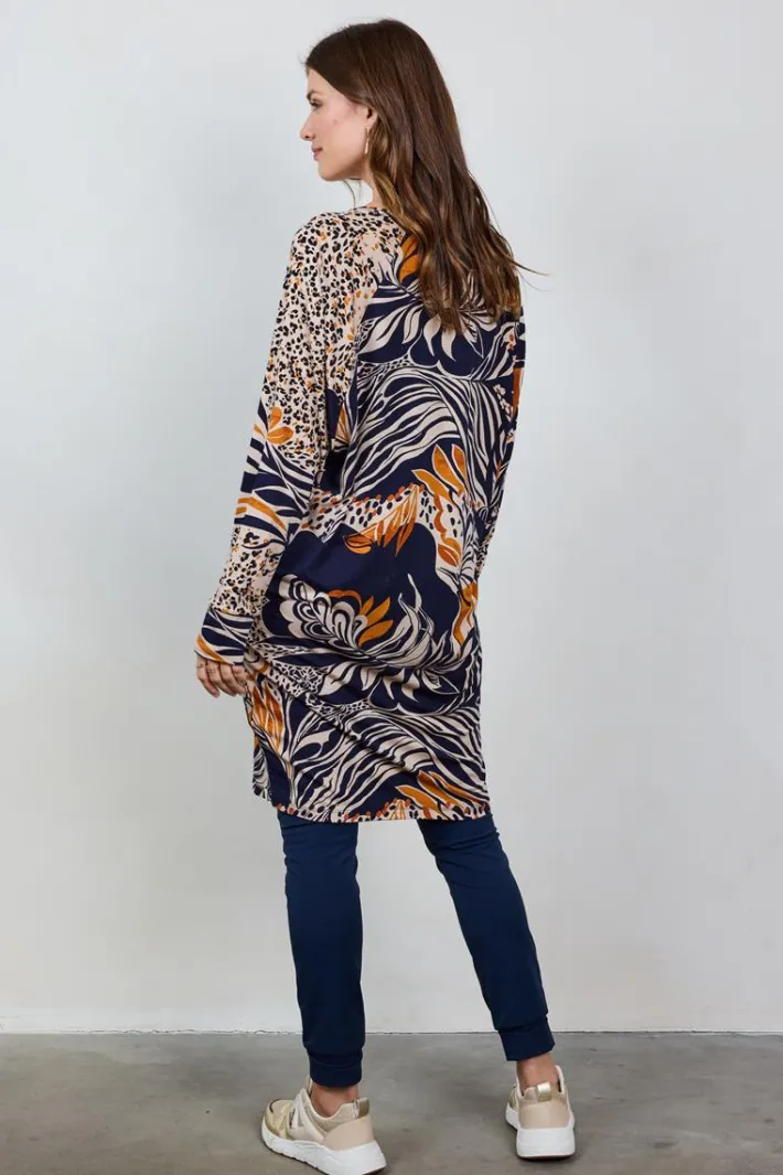 DiDi Comfy loose dress in Darkblue with Wildflower print- Jurken & Tunieken