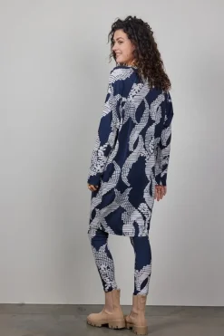 DiDi Comfy loose dress printed 3/4 in Darkblue met Dancing dots print- Jurken & Tunieken