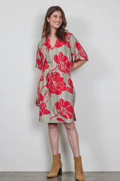 DiDi Dress Baily in feather grey with fleuri print- Jurken & Tunieken