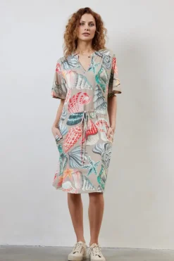 DiDi Dress Baily in Feather grey with Ocean treasures print- Jurken & Tunieken