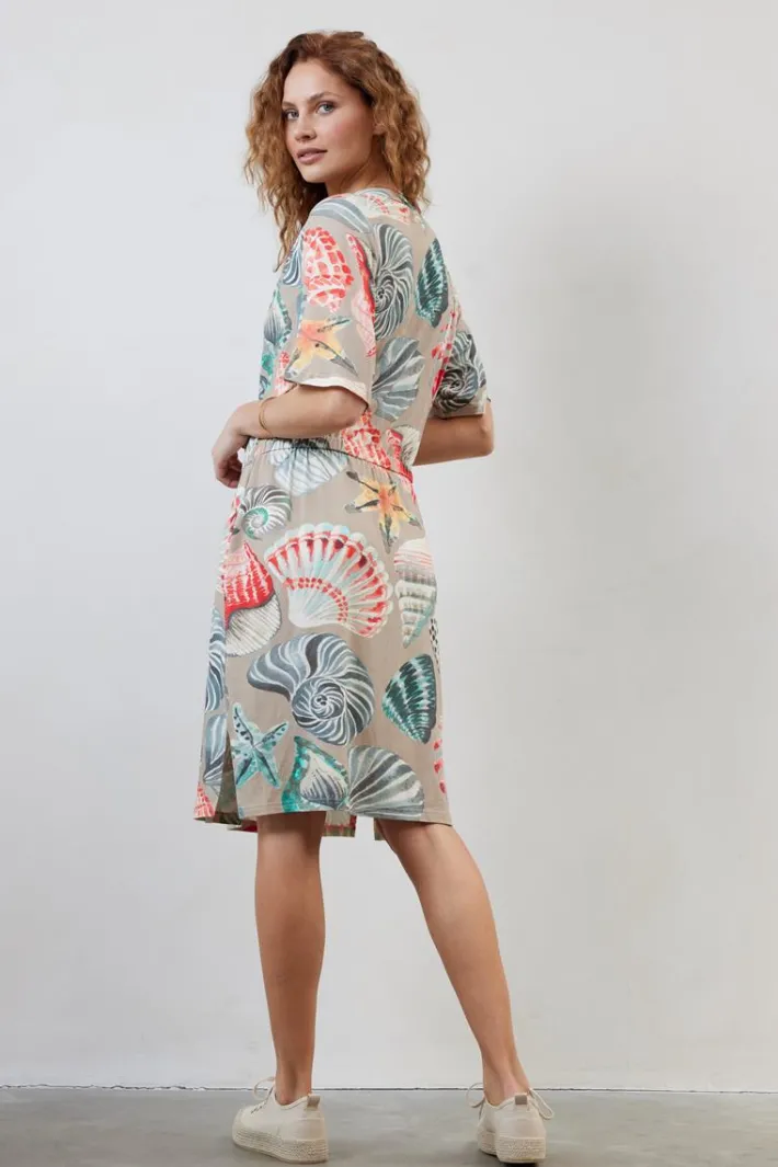DiDi Dress Baily in Feather grey with Ocean treasures print- Jurken & Tunieken
