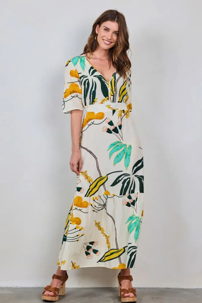 DiDi Dress Bonita in Offwhite with Sunshine print- Jurken & Tunieken