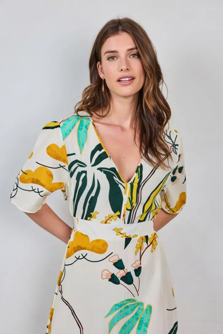 DiDi Dress Bonita in Offwhite with Sunshine print- Jurken & Tunieken